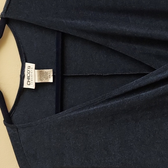 CHICO'S Travelers Non-Wrinkle Navy Pullover Faux Wrap Front Midi Dress - Picture 3 of 9